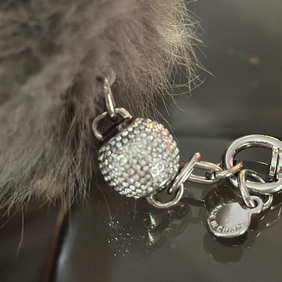 Authentic Vintage Michael Kors Fox Fur Pom Pom Keychain in Gray & Silver - Picture 4 of 13